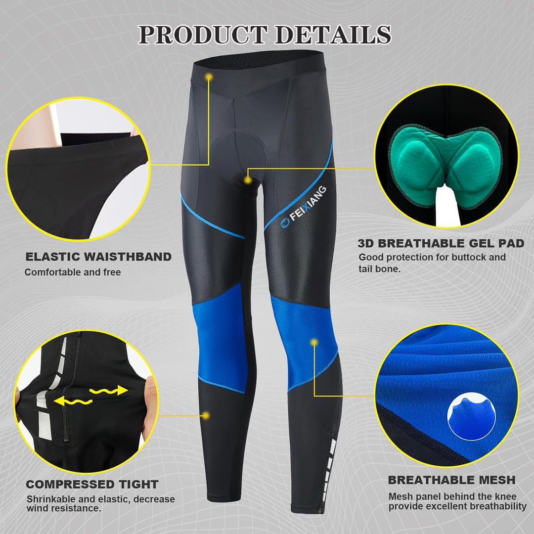 MEETWEE Herren Radlerhose Lange Fahrradhose, Kompression Radhose Leggings Radsport Hose für Männer E