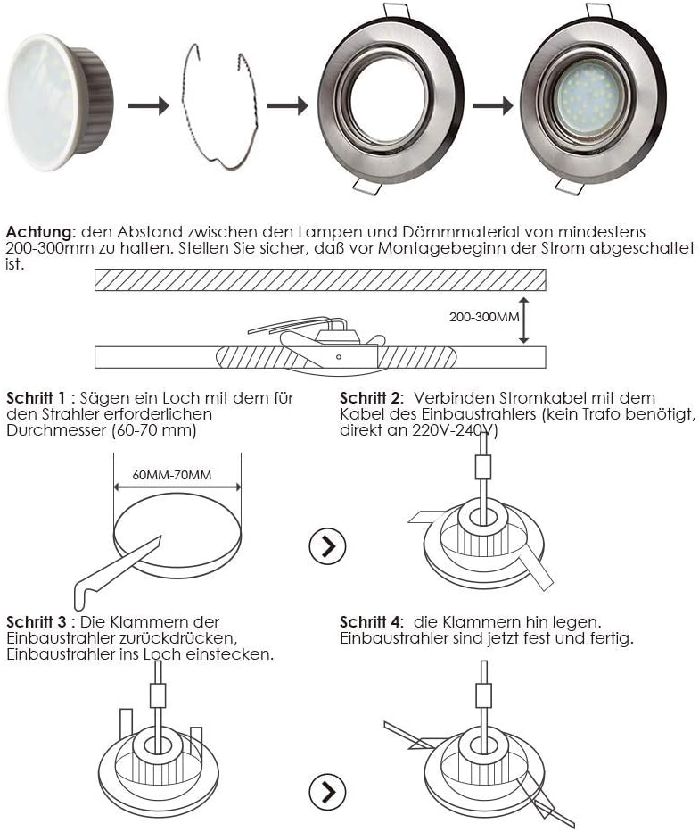 LAMPAOUS Led Einbaustrahler Dimmbar 230V Flach Spots Kaltweiss 6er-Set Aluminium Einbauleuchten mit