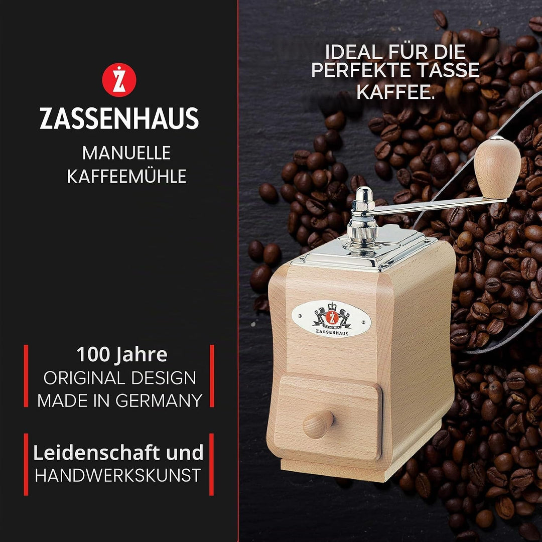 Zassenhaus 040098 Kaffeemühle Santiago, Holz, Natur, 19,8 x 8,9 x 14 cm, Braun, Braun