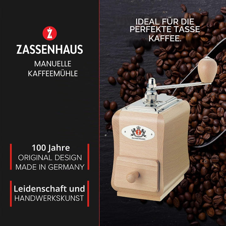 Zassenhaus 040098 Kaffeemühle Santiago, Holz, Natur, 19,8 x 8,9 x 14 cm, Braun, Braun