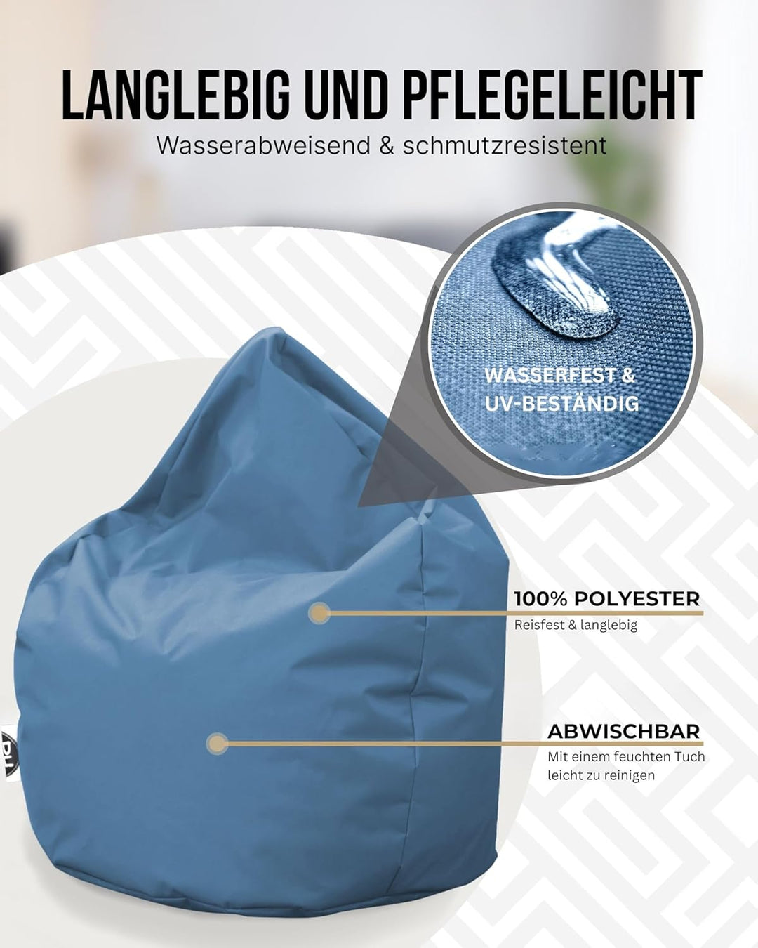 PATCH HOME Patchhome Sitzsack Tropfenform mit Reissverschluss Nachfüllbar - für In &amp; Outdoor - mit S