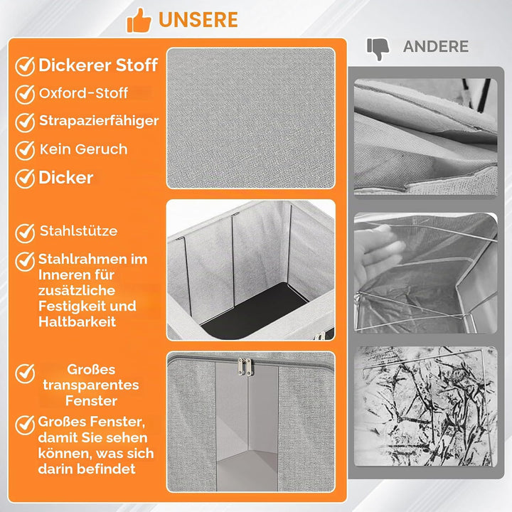 3 Stück 100L Feste Aufbewahrungstasche Mit Metallrahmen, Grosse Faltbare Kleideraufbewahrung Box, Kl