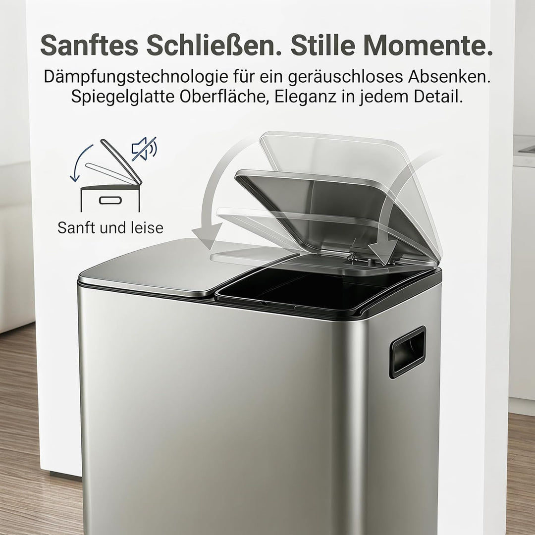 Mülleimer Küche 2 x 24L(48L), Edelstahl Treteimer mit Deckel, Mülltrennsystem 2 Fächer, Abfalleimer