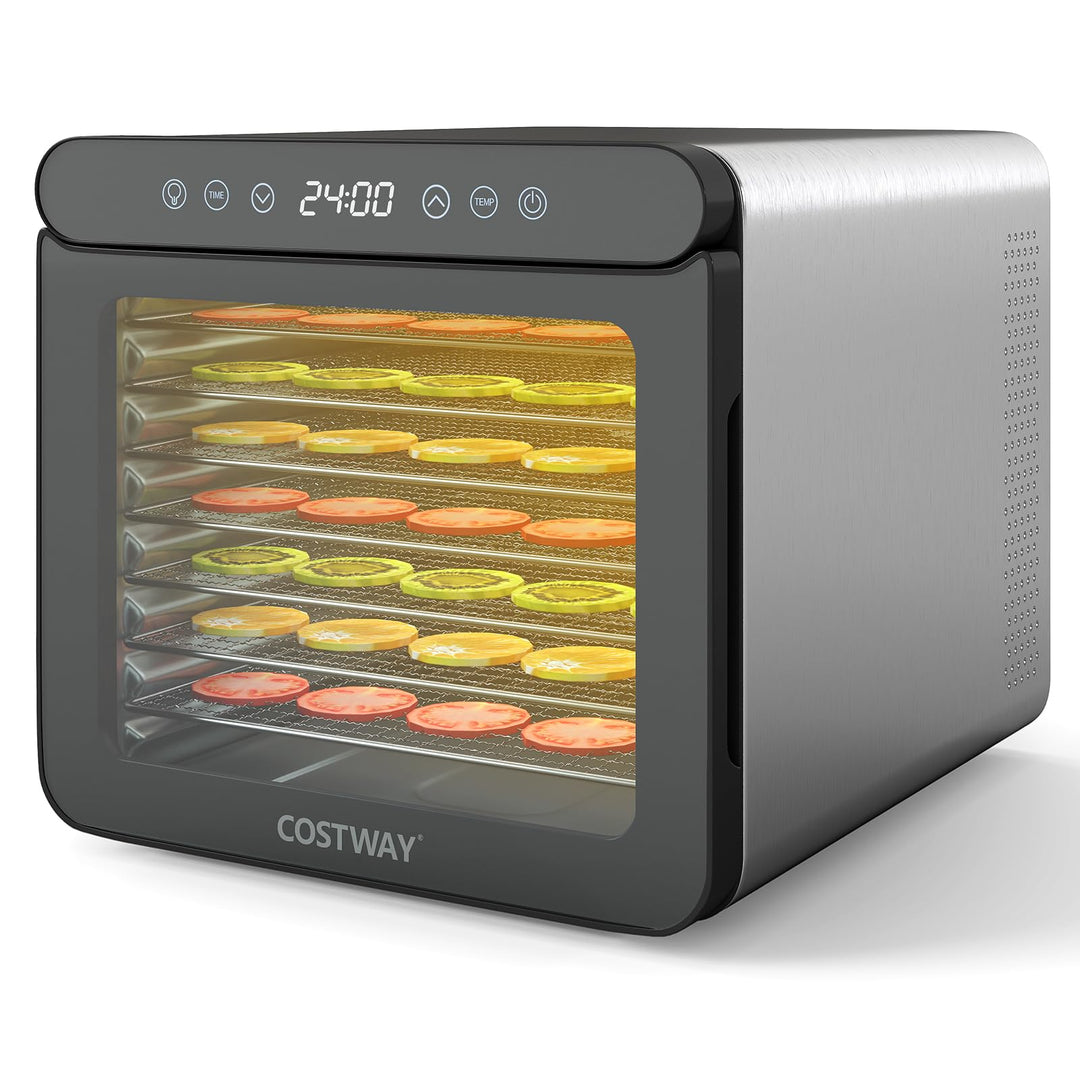 COSTWAY 600W Dörrautomat mit 7 Edelstahl-Schalen, Dörrgerät mit 24H Timer & 30-75℃ Temperatur,Trockn