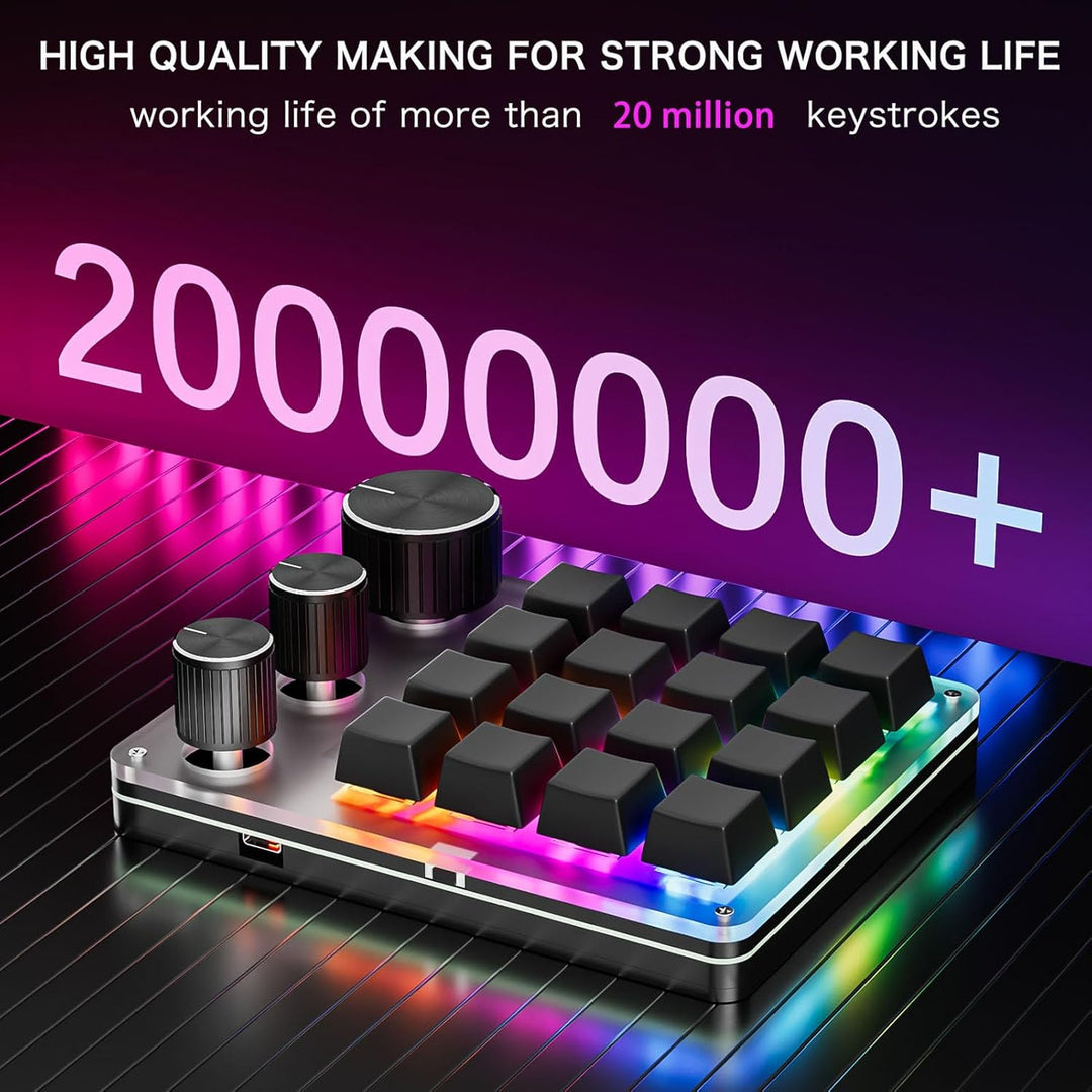 Denash Benutzer Definierte Mechanische Tastatur, Programmier Bares 16-Schlüssel-Macro-Pad mit 3 Knöp