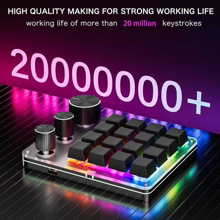 Denash Benutzer Definierte Mechanische Tastatur, Programmier Bares 16-Schlüssel-Macro-Pad mit 3 Knöp