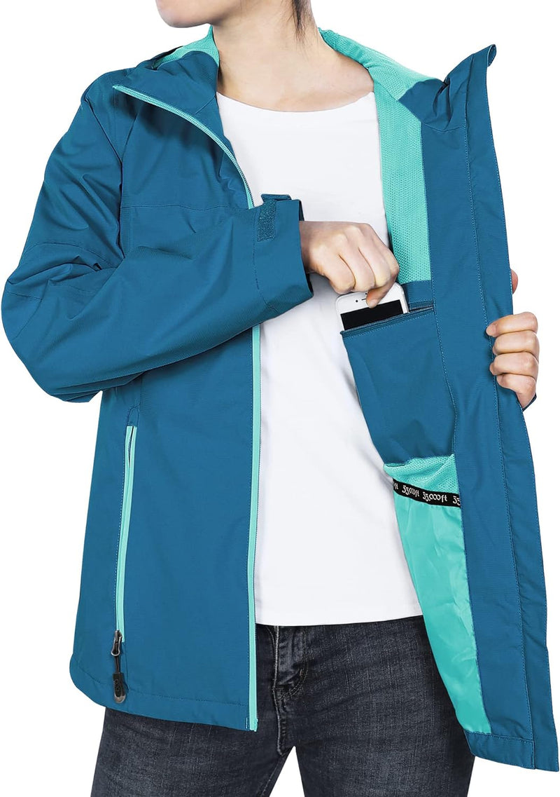 33,000ft Regenjacke Damen Wasserdicht Outdoorjacke Atmungsaktiv Herbst Übergangsjacke Leichte Jacke