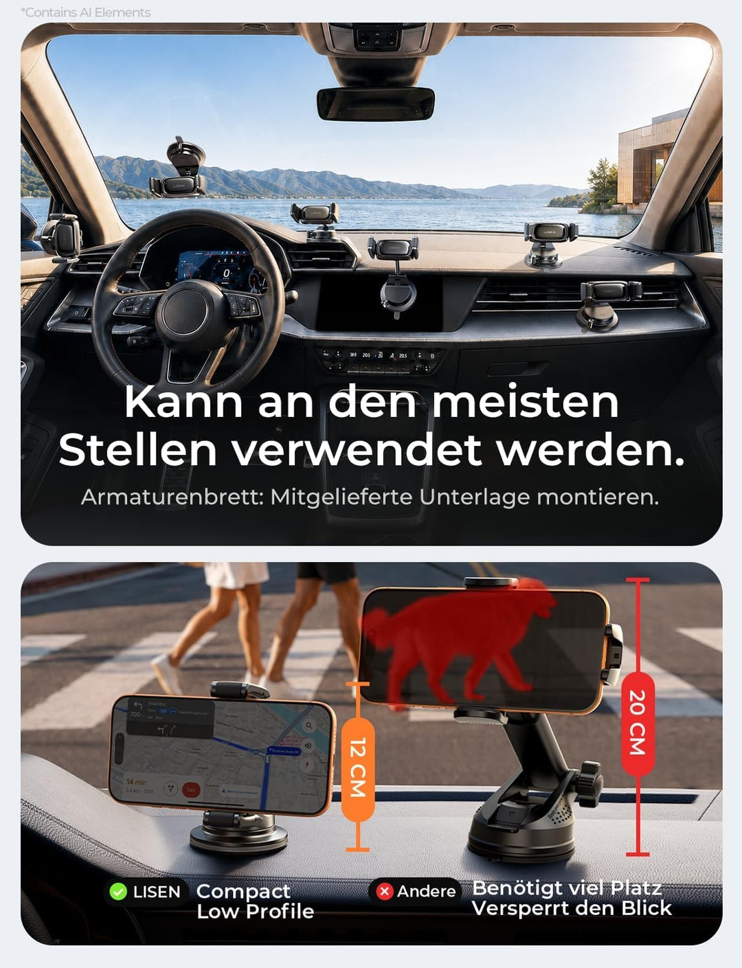 LISEN Vakuum Handyhalterung Auto - [Selbstanpassend] [Pionier-Design] Handyhalterung Auto mit Snapmo