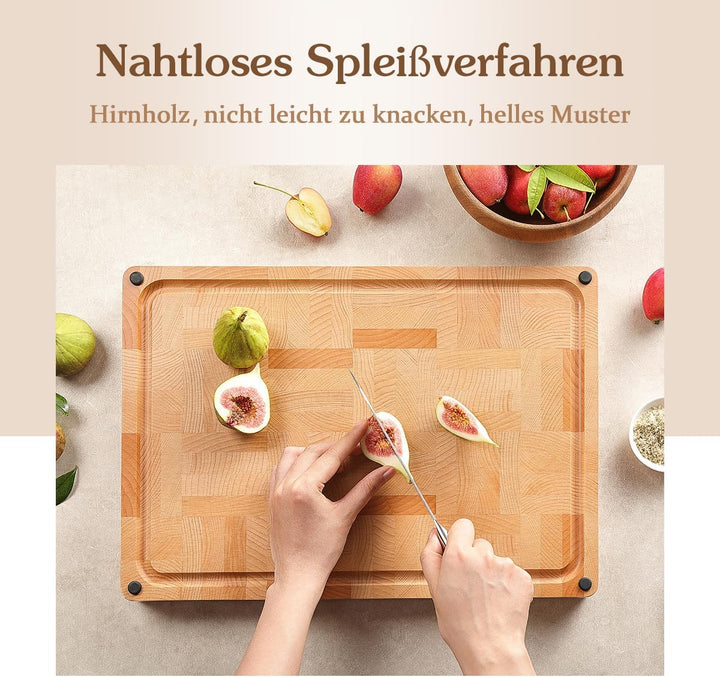 HEZHEN Gross Buchenholz Hackbretter, Hirnholzmaserung Doppelseitiges Schneidebrett, Eingebaute Saftr