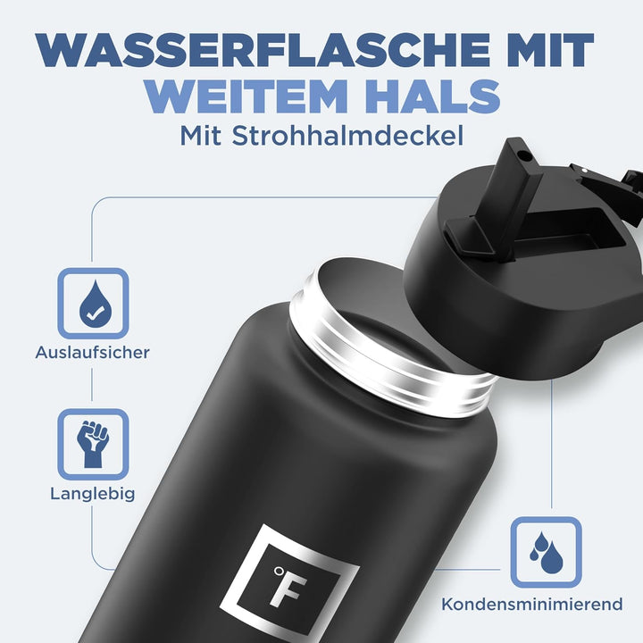 IRON °FLASK Sportwasserflasche, 3 Deckel (Stroh Deckel), Vakuumisolierte Edelstahl, Warm[Twilight-Bl