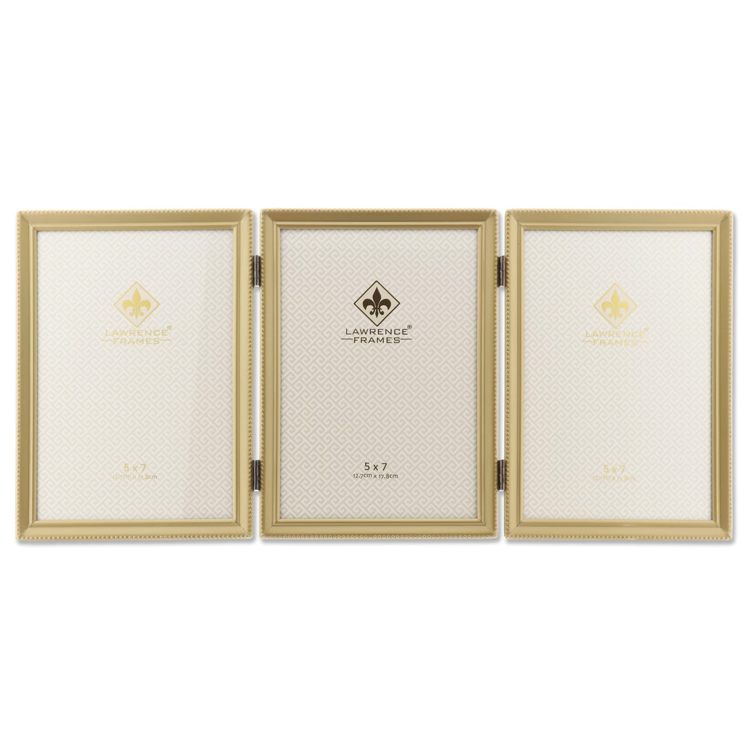 Lawrence Frames Dreifach-Bilderrahmen mit Scharnier, Messing, 12,7 x 17,8 cm, mit Perlenrand Goldfar