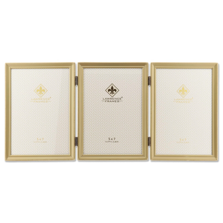 Lawrence Frames Dreifach-Bilderrahmen mit Scharnier, Messing, 12,7 x 17,8 cm, mit Perlenrand Goldfar