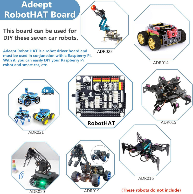 Adeept Raspberry Pi Robot HAT Kit, Smart Robot Car Driver Expansion Board Support Raspberry Pi 4 Mod