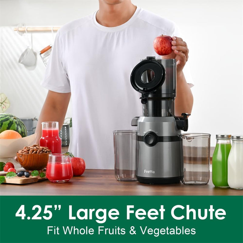 Entsafter Slow Juicer,Fretta 200W Entsafter Gemüse und Obst Testsieger,Entsafter Elektrisch,108-mm F