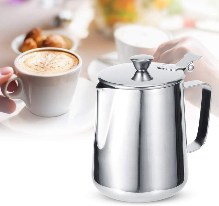 Milchkännchen mit Deckel, 600 ml/1000 ml, Milchaufschäumkännchen, Edelstahl Kanne mit Deckel, Milcha