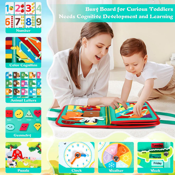 ZLPBAO Busy Board 9 in 1 Montessori Spielzeug ab 1 2 3 4 Jahre, Activity Board Baby 3D Filz Board Se