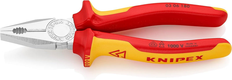 Knipex Kombizange verchromt, isoliert mit Mehrkomponenten-Hüllen, VDE-geprüft 180 mm (SB-Karte/Blist