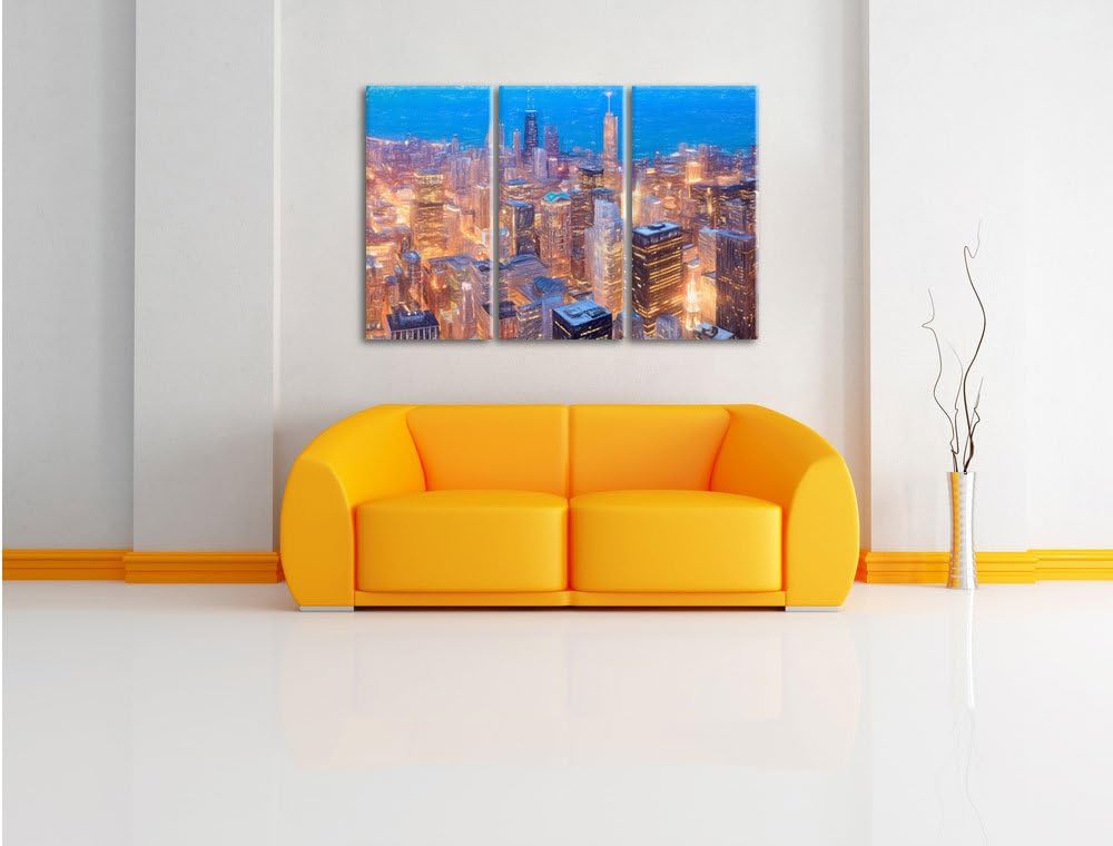 Pixxprint Luftaufnahme Chicago als Leinwandbild/Grösse: 3 Teilig (120x80 cm) cm/Wandbild/Kunstdruck/