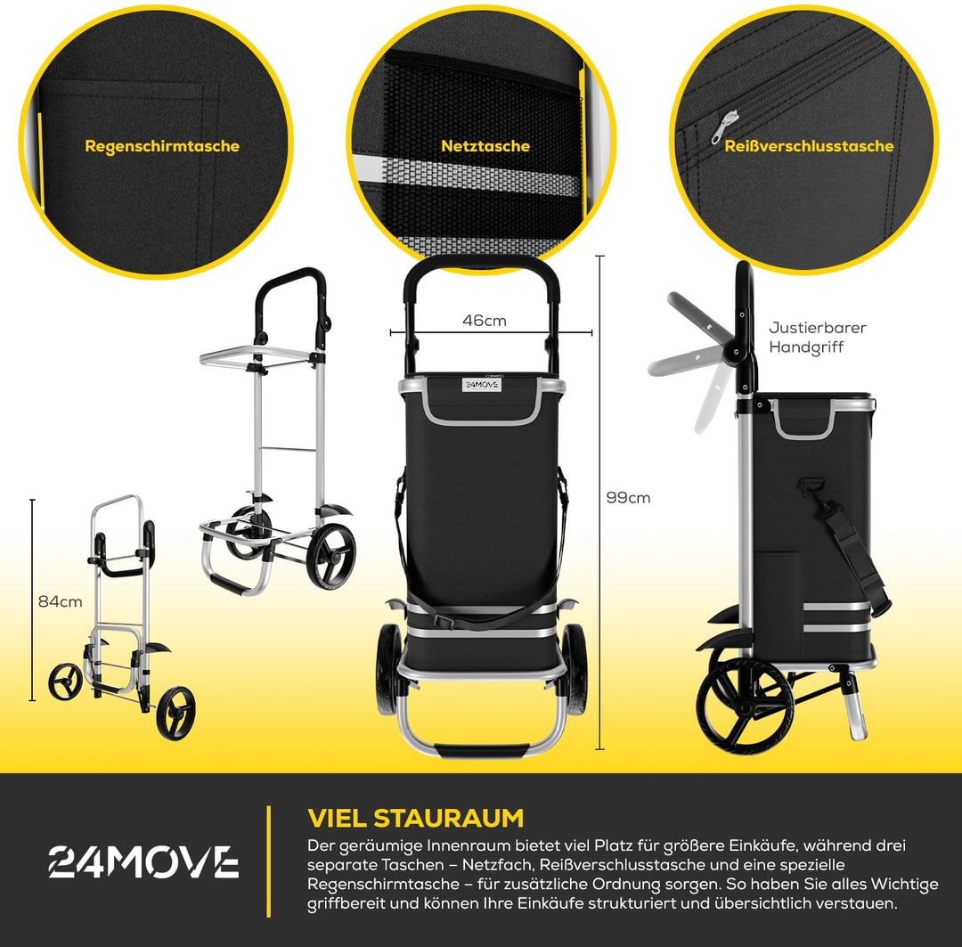 24MOVE® Einkaufstrolley Vehlo klappbar mit 55L inkl. Kühlfach, Faltbarer 3in1 Trolley - Sackkarre un