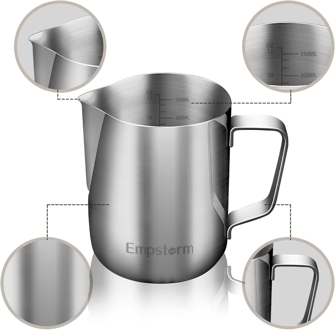 Milchkännchen, 12oz Edelstahl Milchkännchen Tasse Dampfkanne, Milchkaffee Cappuccino Latte Kunst, Da