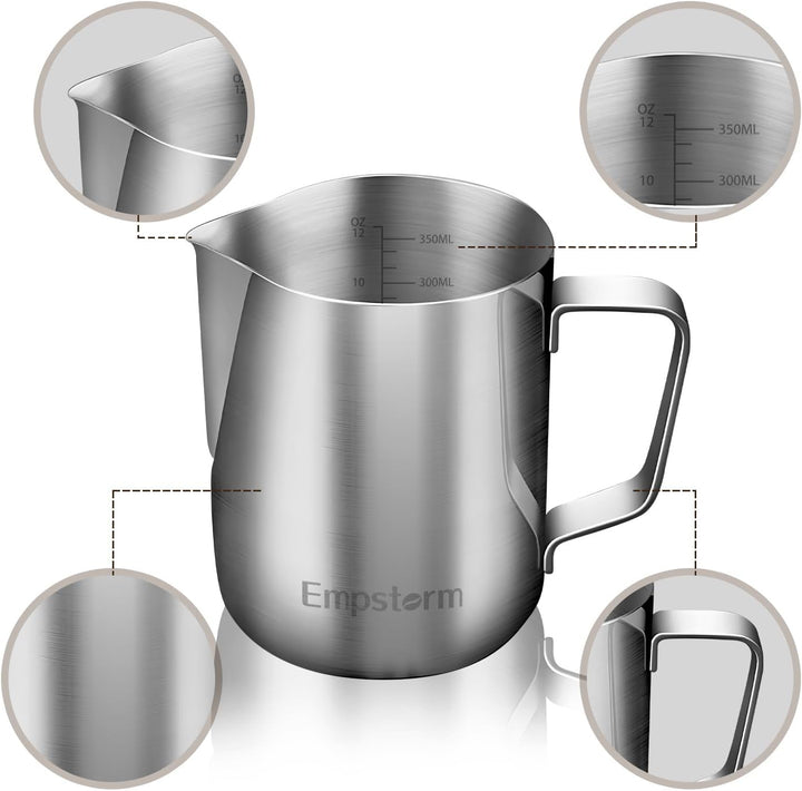 Milchkännchen, 12oz Edelstahl Milchkännchen Tasse Dampfkanne, Milchkaffee Cappuccino Latte Kunst, Da