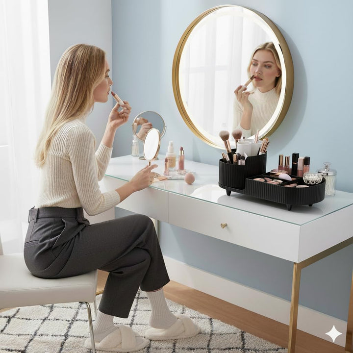 Make up Organizer 360° Drehbar, Grosser Bad Kosmetik Organizer mit Aufbewahrungsbox für Schminktisch