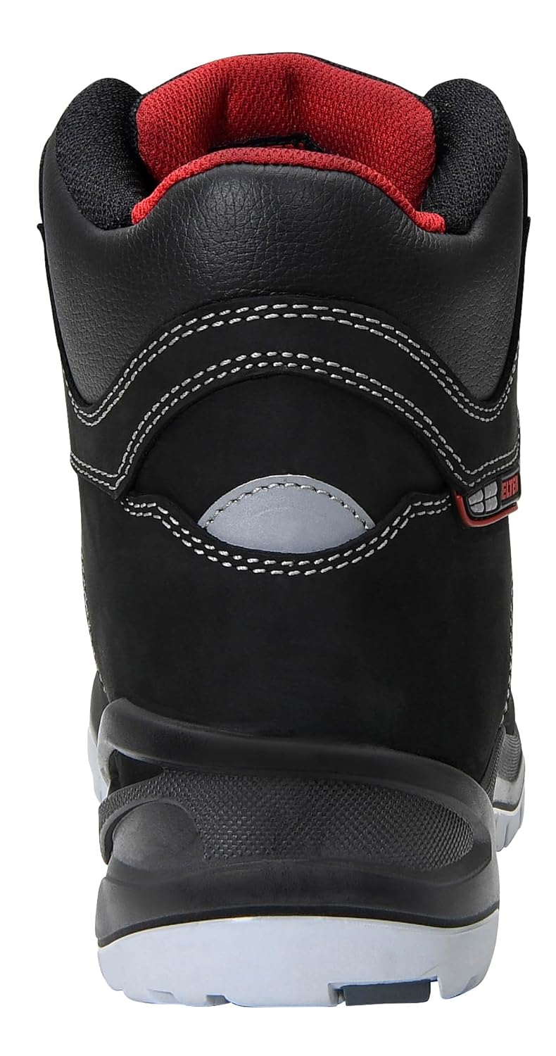 ELTEN Sicherheitsschuhe TILL BOA Mid ESD S3, Herren, Leder, Stahlkappe, leicht, robust, Schwarz/Rot,