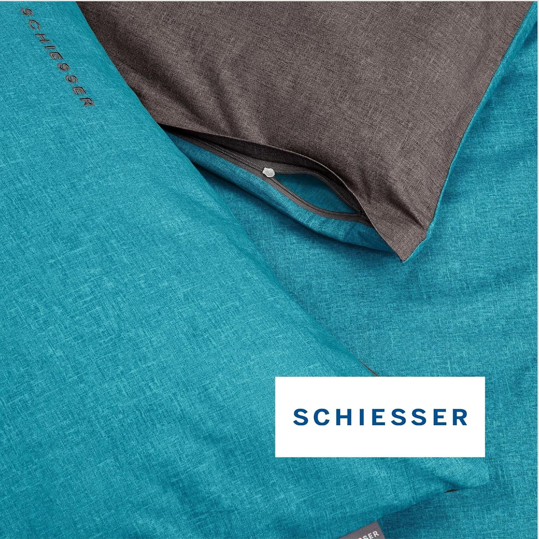 Schiesser Wendebettwäsche Doubleface Türkis-Anthrazit, 100% Baumwolle, Grösse:135 x 200 cm + 80 x 80