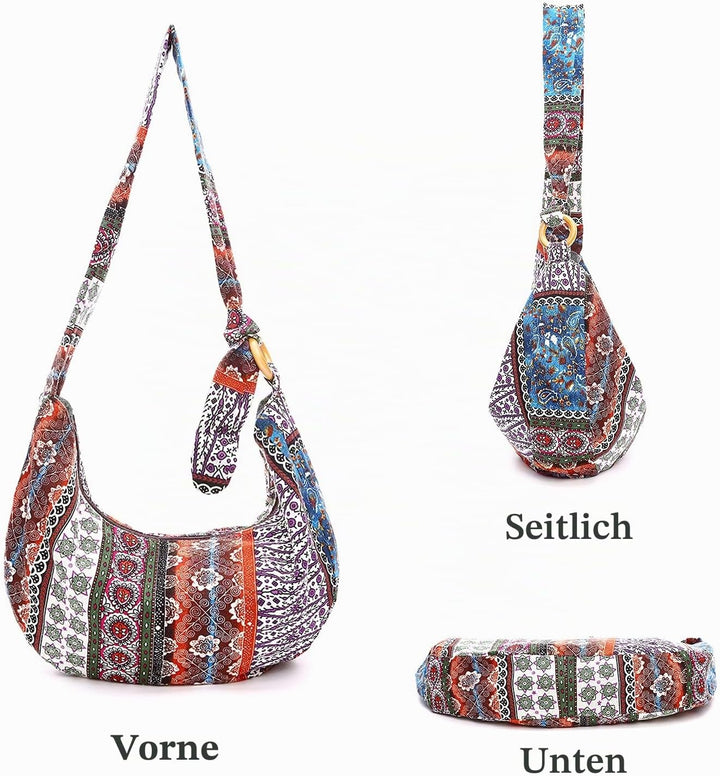 PORRASSO Hippie Umhängetasche Damen Schulterbeutel Leicht Schultertasche Tote für Reise Strandschule