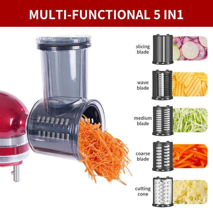 Gdrtwwh Slicer Shredder Aufsatz für KitchenAid Standmixer, 5 in 1 Käsereibe, Edelstahlklingen, BPA-f