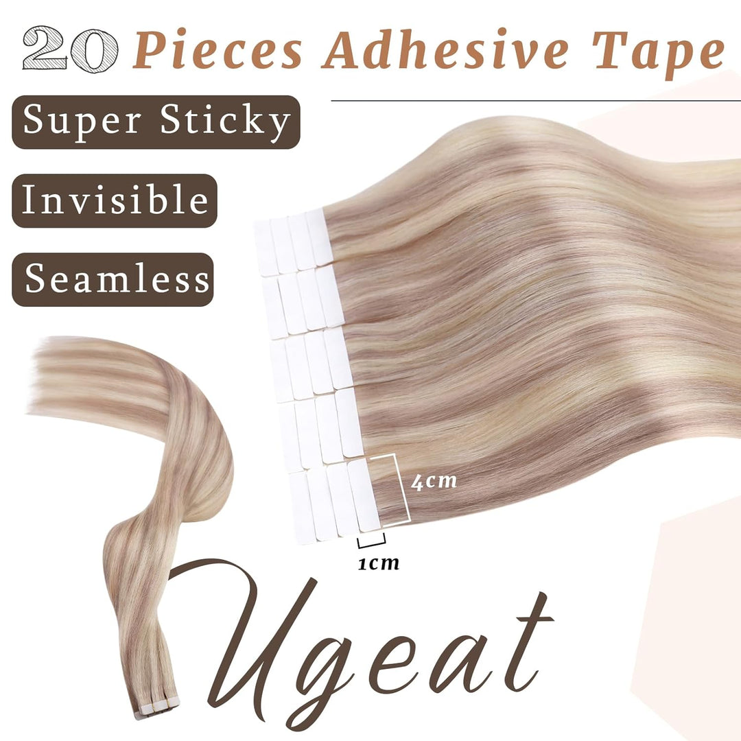 Ugeat Tape in Extensions Echthaar Blond Gesträhnt Haarverlängerung Echthaar Tape 20 Stücke P18/613 A