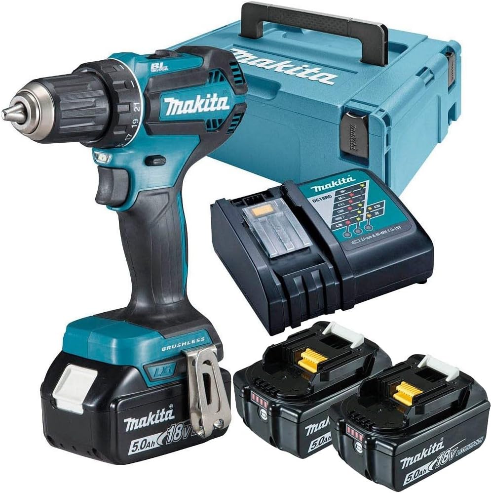 Makita DDF485RTJ3 Akku-Bohrschrauber 18, 0V 3 Akkus 5Ah, mit Ladegerät Single, 3 Akkus 5Ah, mit Lade
