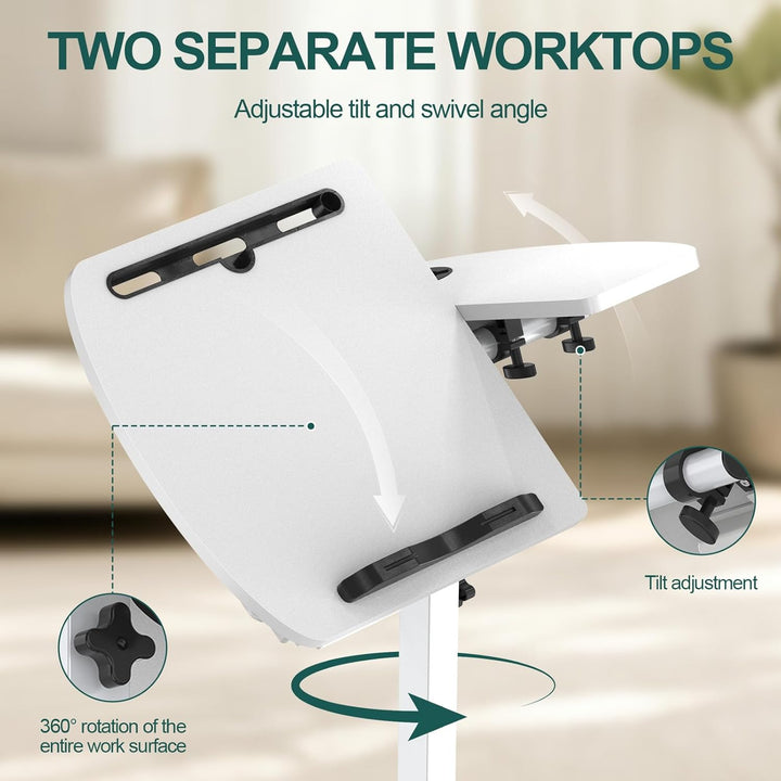 Soontrans Beistelltisch mit Rollen, Betttisch Klappbar 60×40cm, Laptoptisch Höhenverstellbar, Neigun