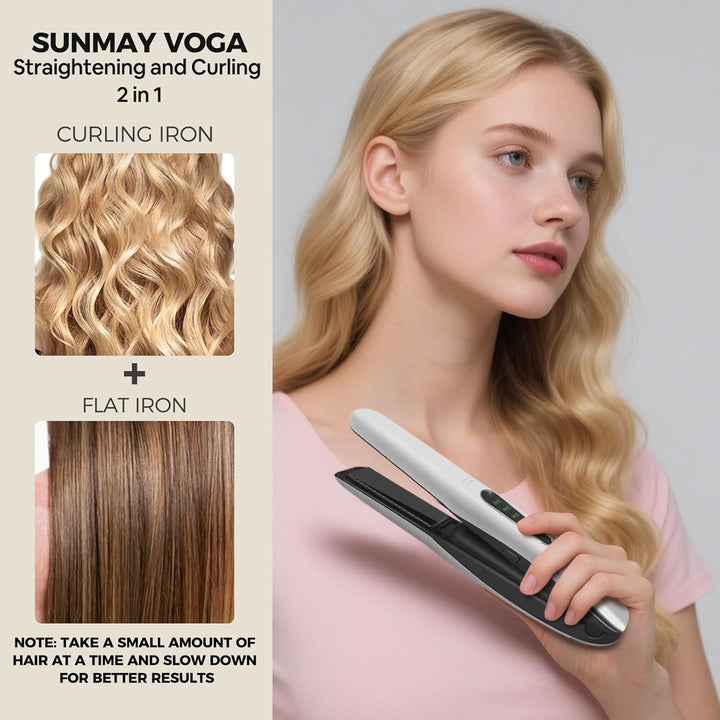 SUNMAY Voga Glätteisen Kabellos, Titan Glätteisen Locken und Glätten 2 in 1, Tragbares Akku Haarglät