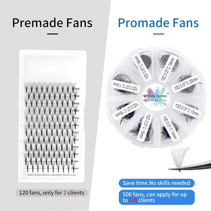 Russische Wimpern C Curl 500 Fans 10D 0,07 mm 13-20 mm gemischte vorgefertigte Wimpernverlängerung R