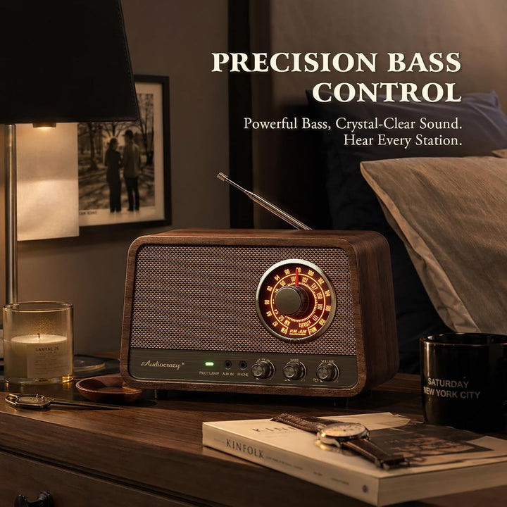 Retro-Tisch-FM-Radio mit Bluetooth-Lautsprecher, klassisches Holz-Finish, Wandstecker für Zuhause, B