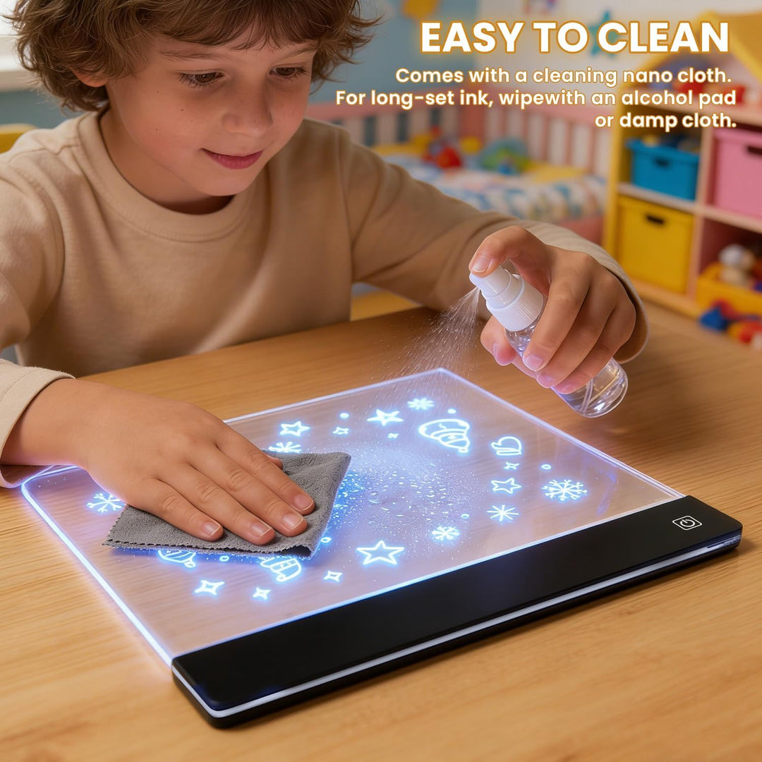 LED-Zeichenbrett für Kinder, 1500mAh wiederaufladbares Notizbrett mit 4-Farben-Lichtmodi & 7 Markern