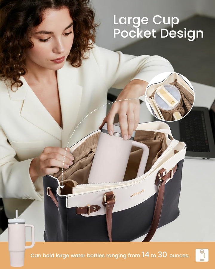 LOVEVOOK Handtasche Damen Mittelgross, 15,6" Shopper Tasche Arbeitstasche Elegant Laptoptasche Gross