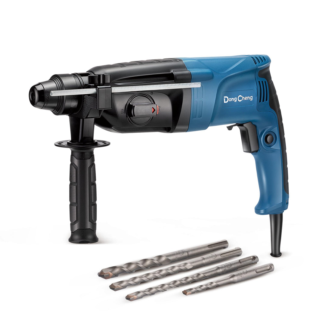 DongCheng Bohrhammer 800W, Schlagenergie 2.8 J, Leerlaufdrehzahl 0-1200U/min, mit 4 Drill Bit SDS pl