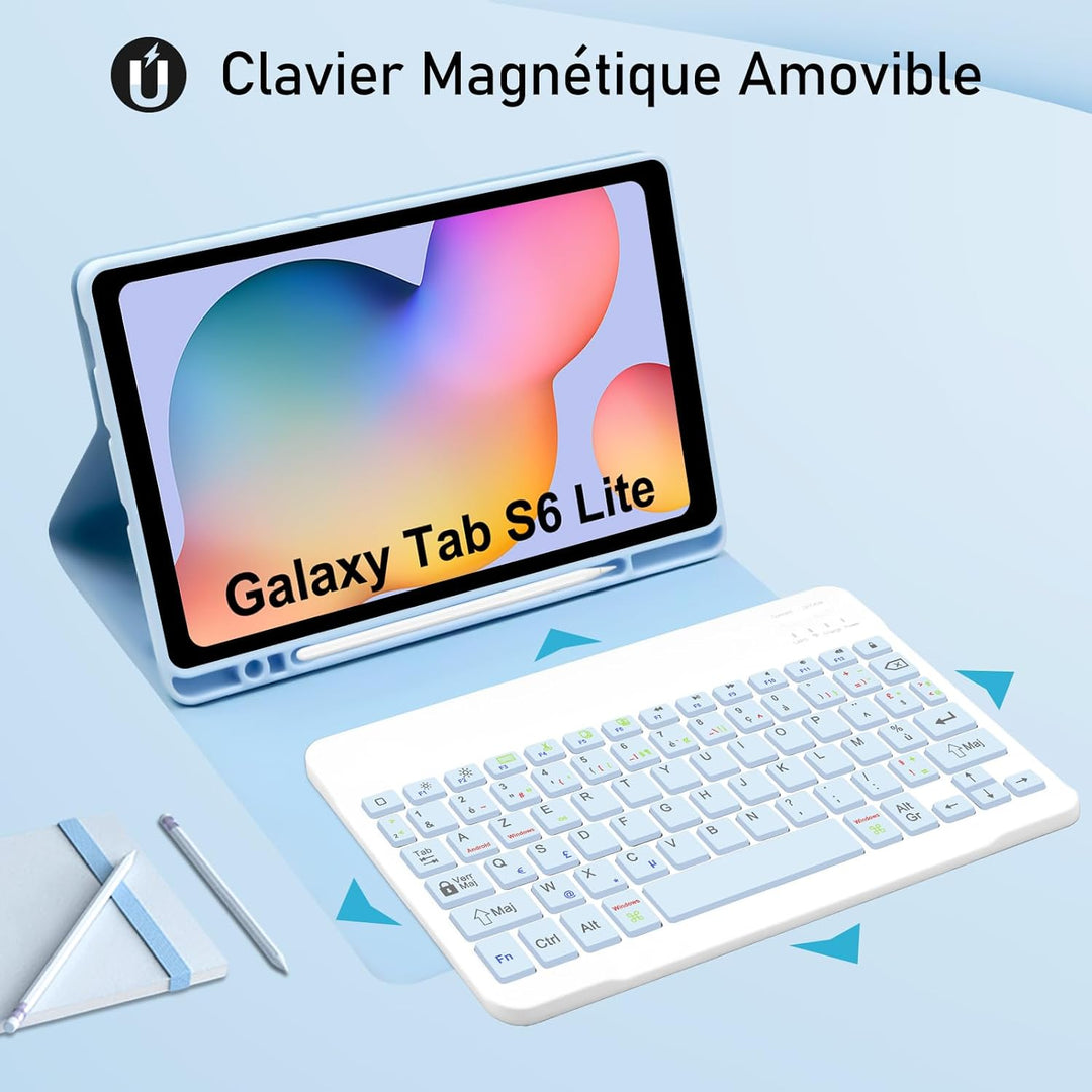 Tastaturhülle für Samsung Galaxy Tab S6 Lite 10,4 Zoll 2024/2022/2020, französisches AZERTY, magneti