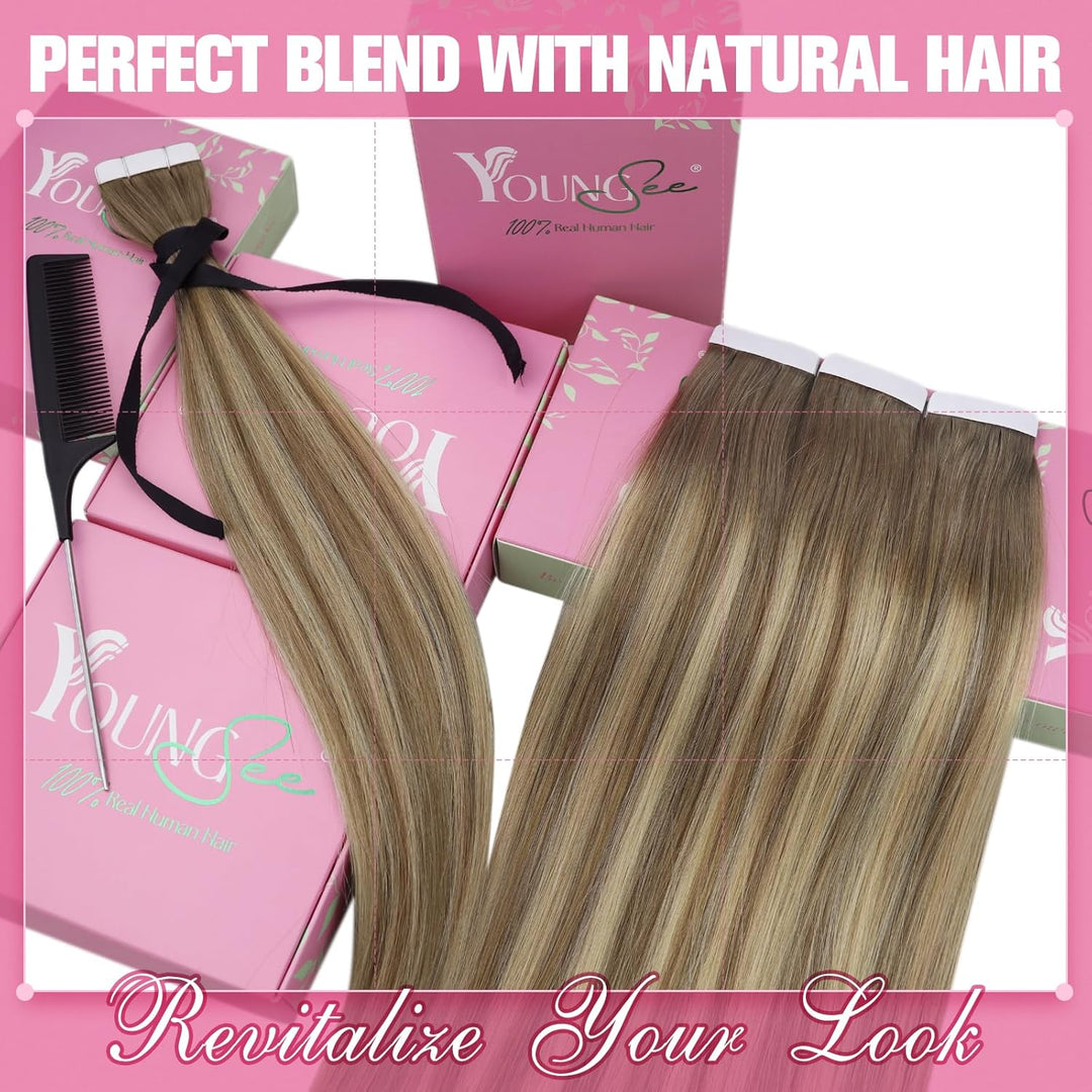 YoungSee Tape Extensions Echthaar Ombre 30 cm Echthaar Extensions Tape Ombre Tape in Haarverlangerun