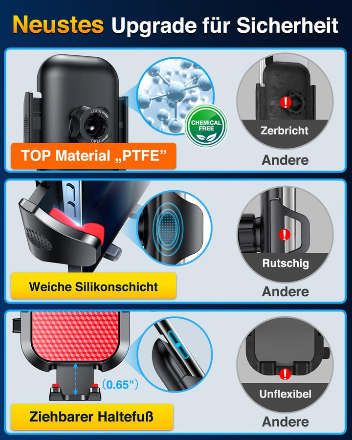 VANMASS Handyhalterung Auto 2024 Upgrade Super Stabil 3 in 1 Saugnapf & Lüftung 100% Sicher Universa