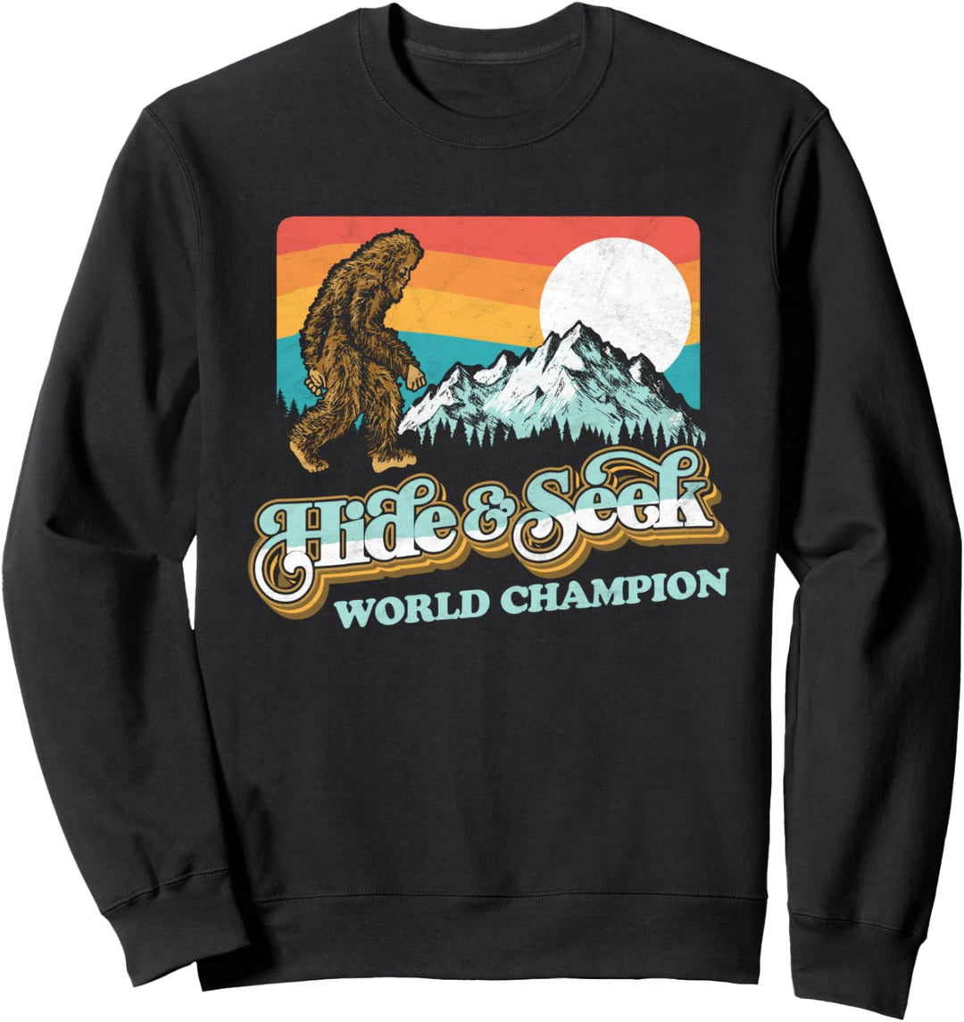 Funny Bigfoot Eighties Hide & Seek Retro Vintage 80s Graphic Sweatshirt
