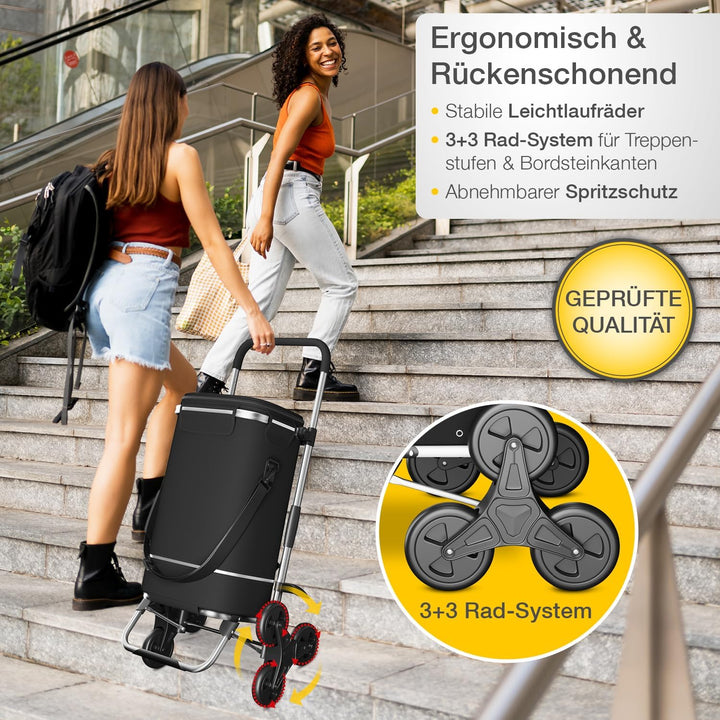 maxVitalis Einkaufstrolley Treppensteiger mit XXL Kühlfach, Einkaufsroller klappbar, Shopping Trolle