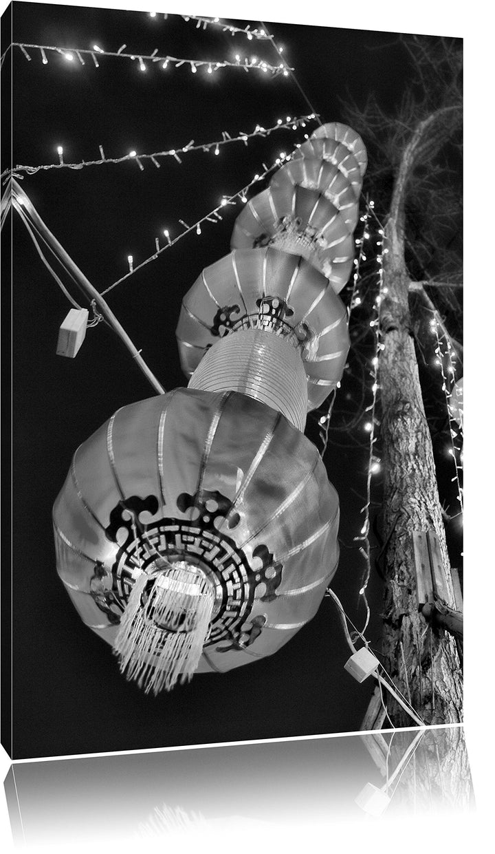 Pixxprint Monocrome, traditionelle chinesische Lampions, Format: 100x70 auf Leinwand, 100x70