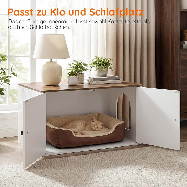HOOBRO Katzenklo Schrank aus Spanplatte, Katzentoilette Schrank, versteckter Katzenkloschrank mit Se