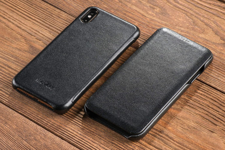 moVear Smartphone Etui Flipside-Case S kompatibel mit iPhone XS MAX, Schwarz, EIN Mikrofasertuch