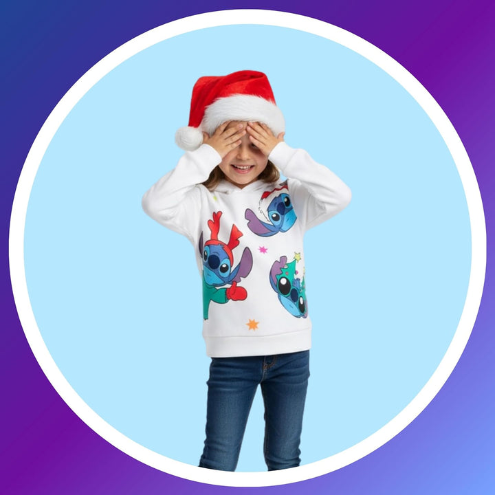 Disney Stitch Mädchen Kapuzenpullover, Design Weihnachts Sweatshirt, Pullover für Mädchen, Grössen 3