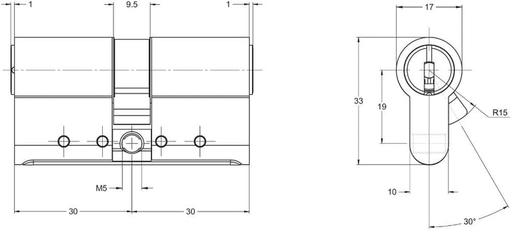 KESO 8000 Doppelzylinder mit Not- und Gefahrenfunktion 30/30 inkl. 5 Schlüssel - Wendeschlüssel-Sich
