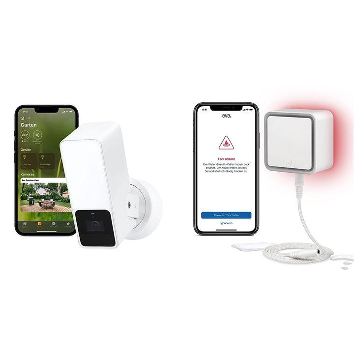 Eve Outdoor Cam (White Edition) – Smarte Überwachungskamera &amp; Water Guard - Smarter Wassermelder, 2m